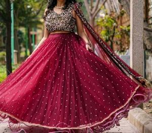 Red/Maroon Sequined Lehenga Choli women