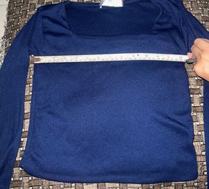 Navy Blue Square Neck Long Sleeve Top 💙🫧