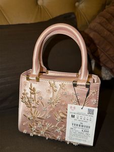 Zara Pink Embroidered Top Handle Bag