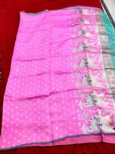 Pink &amp; Green Saree (free Blouse)