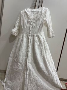 Chic White Broderie Anglaise Midi Dress
