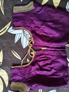 Elegant Purple Saree with Gold Stripes