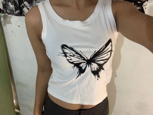 White Butterfly Graphic Tank Top
