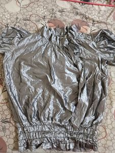Shiny Grey Puff Sleeve top