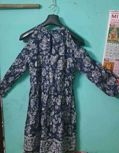 Navy Paisley Cold Shoulder Dress