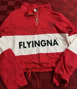 Red &amp; White "Flyingna" Crop Sweatshirt