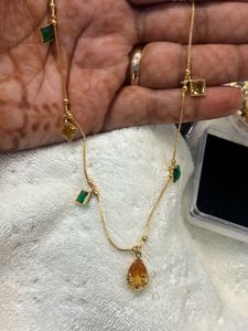 Gold Necklace with Emerald and Citrine Pendant