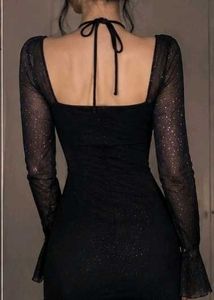 black glitter starry cawl neck mini dres