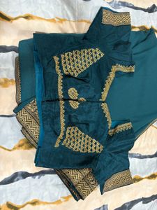 Stunning Teal Saree With Ready Blouse
