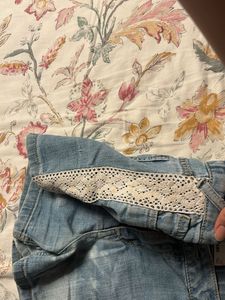 ' Denim Shorts with Lace Trim