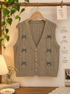 Cozy Knit V-Neck Vest with Bows