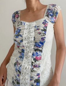 Floral Lace-Up corset style top