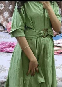 Chic Green Shirt Dress with Belt