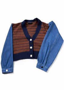 Stylish Cardigan with Denim Sleeves