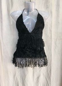 69. Black Velvet Fringe Halter Top