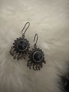 Elegant Black Stone Dangle Earrings