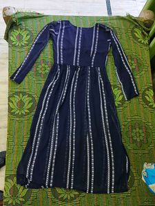 Elegant Navy Blue Striped Dress