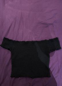 Black Smocked Off-Shoulder Top