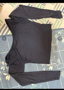 Cute Navy Blue Long Sleeve Crop Top