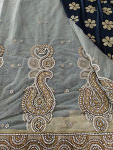 Grey And Cream Embroidery Printed Saree (Women's)