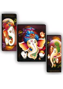 Lord Ganesha Set Of 3 Canvas Wall Painting Pack 2