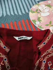 Chinese Embroidered Red Kurta Top