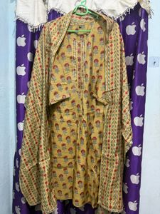Yellow Floral Print Kurta Set