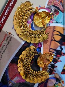 18K Gold-Plated  Lakshmi Coin Jhumka Earrings