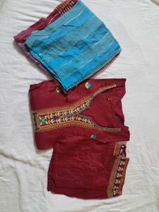Embroidered Maroon Kurta Set
