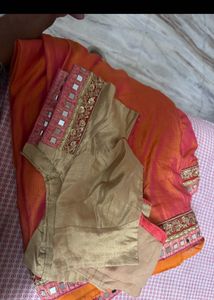 Orange &amp; Pink Designer Party Wear Saree
