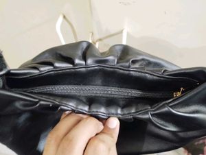 Chic Ruched Black Shoulder Bag