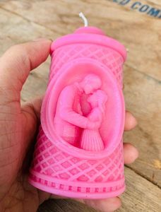 Unique Couple Embossed Pink Candle