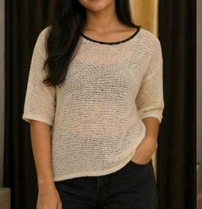 Cream Textured Knit Top