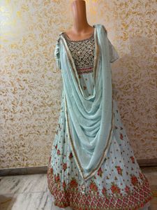 Stunning Pastel Green Embroidered Lehenga Choli