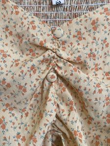 Cute Floral Smocked Square Neck crop Top