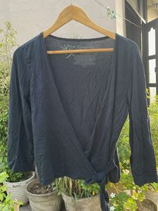 Chic Navy Blue Wrap Top