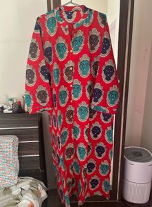 Vibrant Red Kurta with Unique Face Print