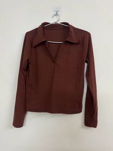 Collared Long Sleeve Cropped Top