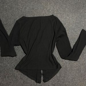 Black Ribbed Lace Trim Cardigan