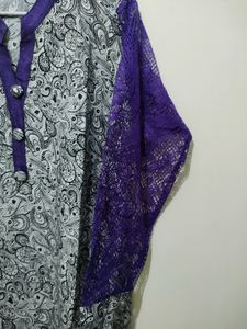 Mango Print Purple Kurta With Net Sleeves