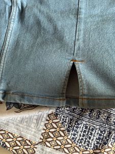 Light Wash Denim Mini Skirt with Slit