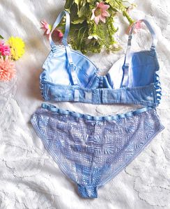 Blue Lace Trim Padded Bra with beautiful brief 👍