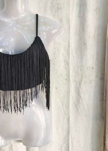 Black Fringe Crop Top