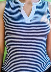 Striped Sleeveless Polo Top
