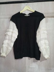 Black and White Ruffle Sleeve Top