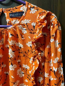M&amp;S Floral Ruffle Long Sleeve Top