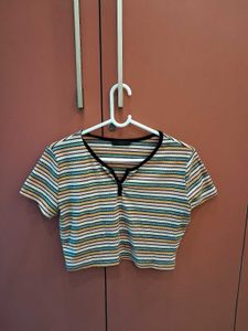 Striped button crop top