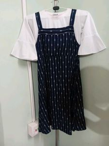 Cute Navy &amp; White Pinafore Dress