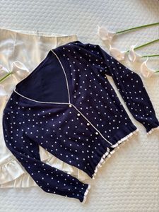 Navy Blue Polka Dot Cardigan