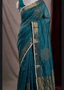 Dark Ash colour Shimmer border saree